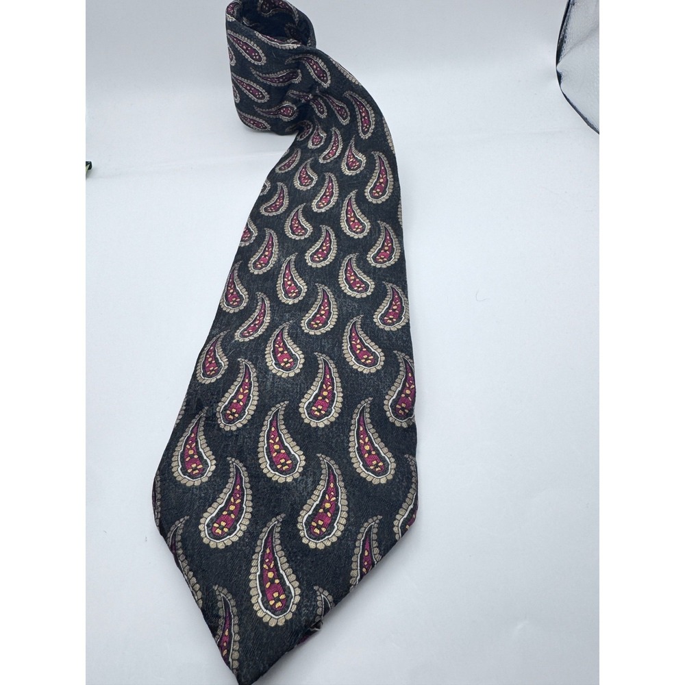 Vintage Robert Talbott Studio Black Paisley Silk Tie Burgundy Gold